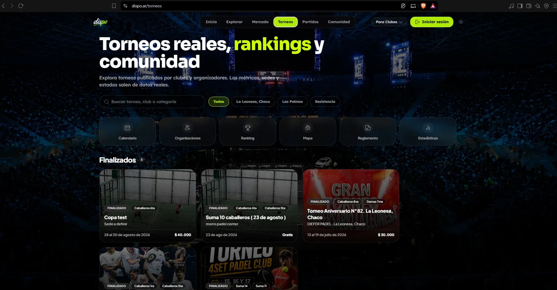 Tournaments · listing and filters