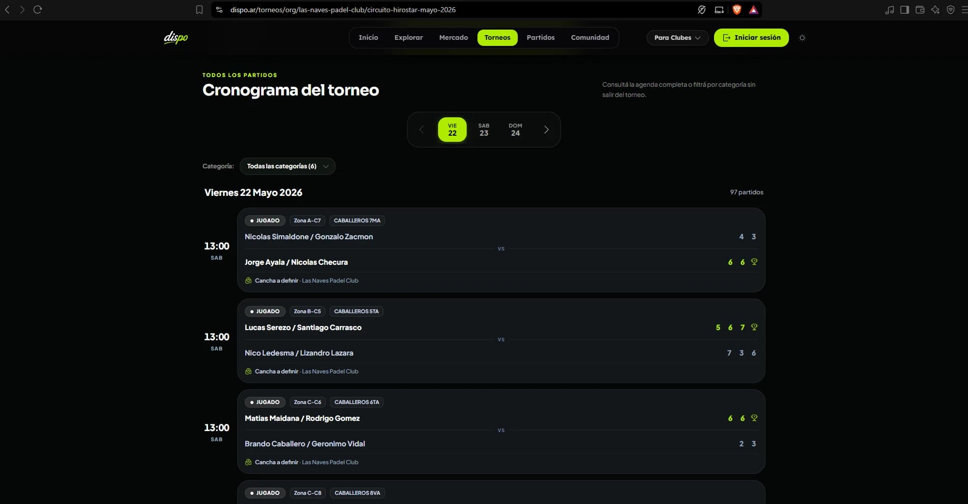 Tournaments · match schedule