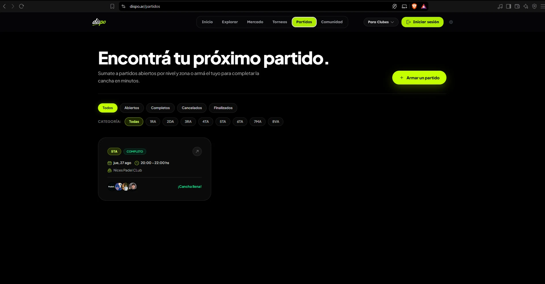 Matches · find and create games