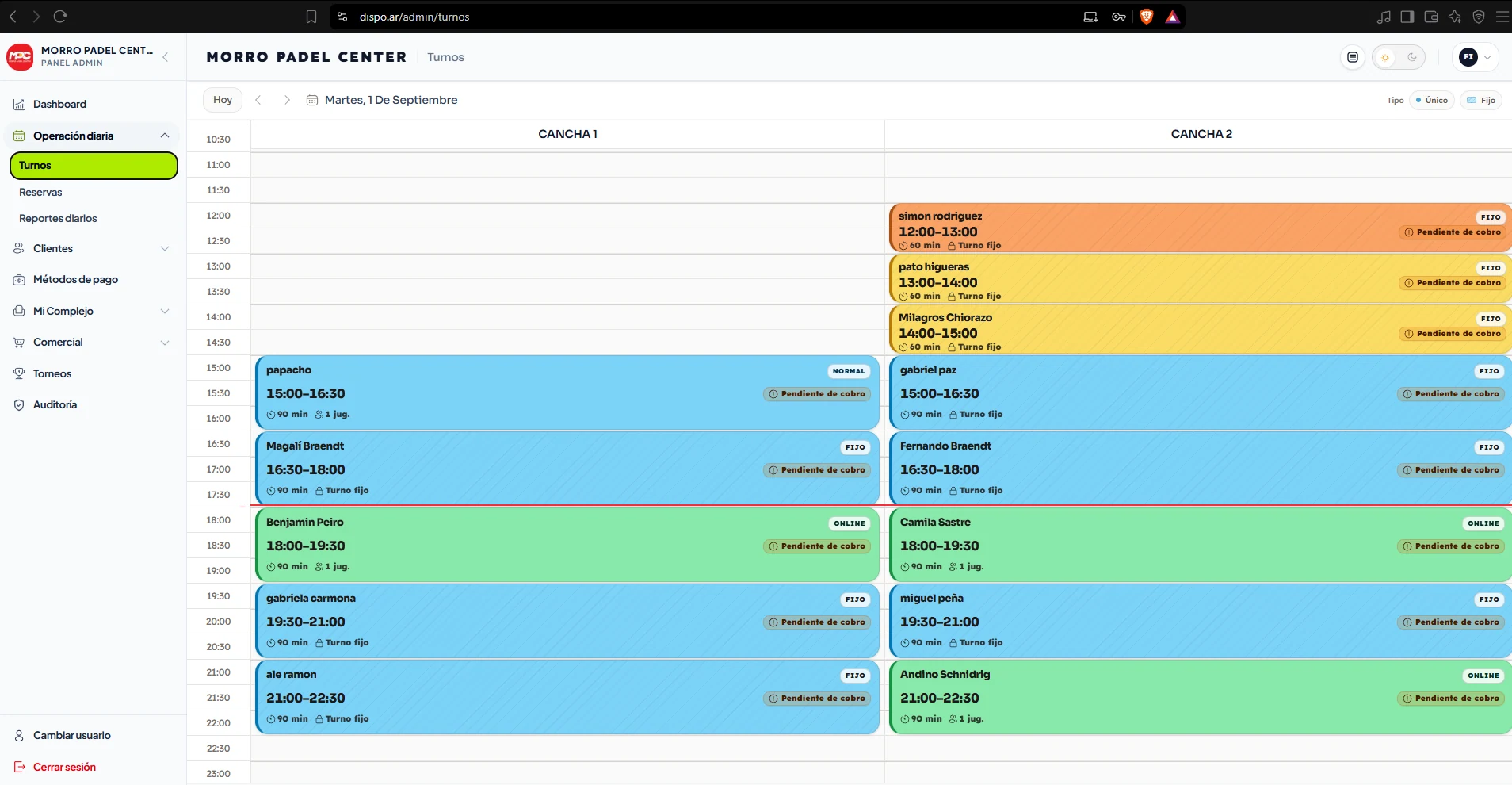 Admin · bookings calendar