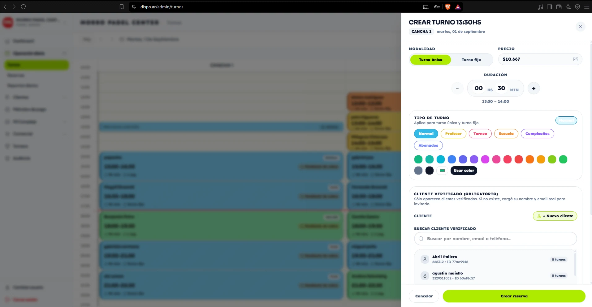 Admin · create a booking